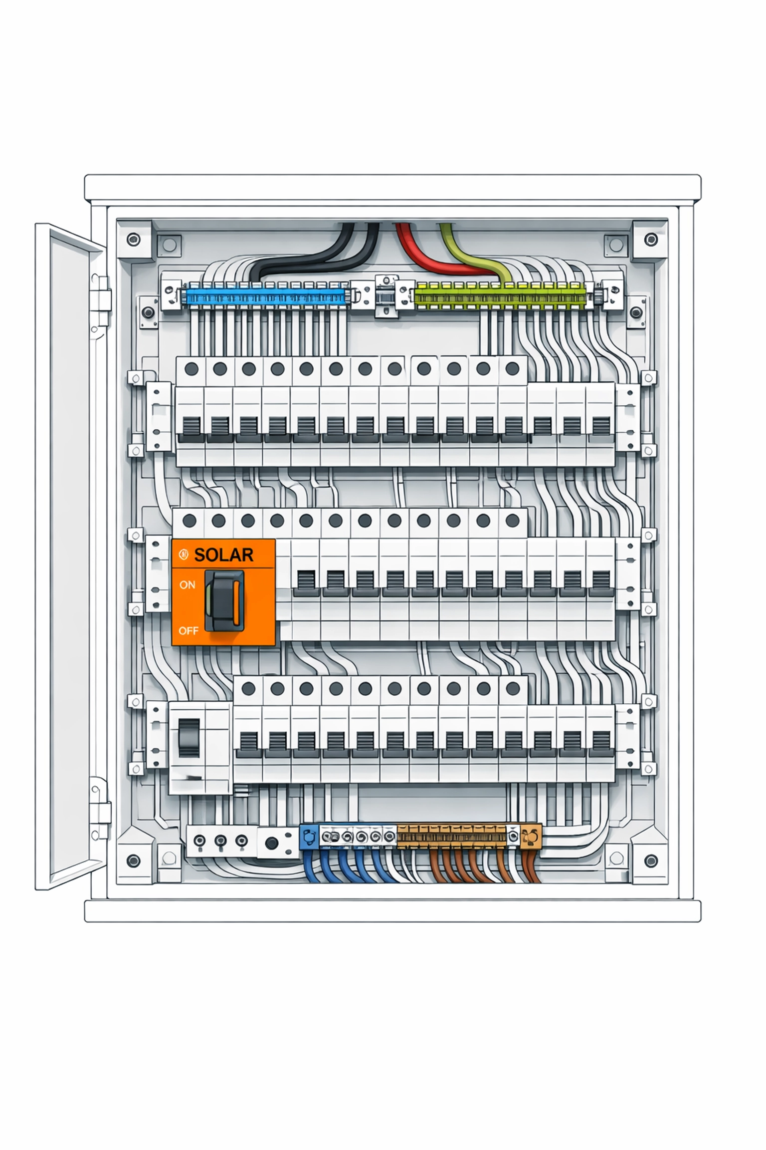 Fachgerecht installierter Elektroverteiler für die sichere Steuerung einer PV-Anlage in Wien.
