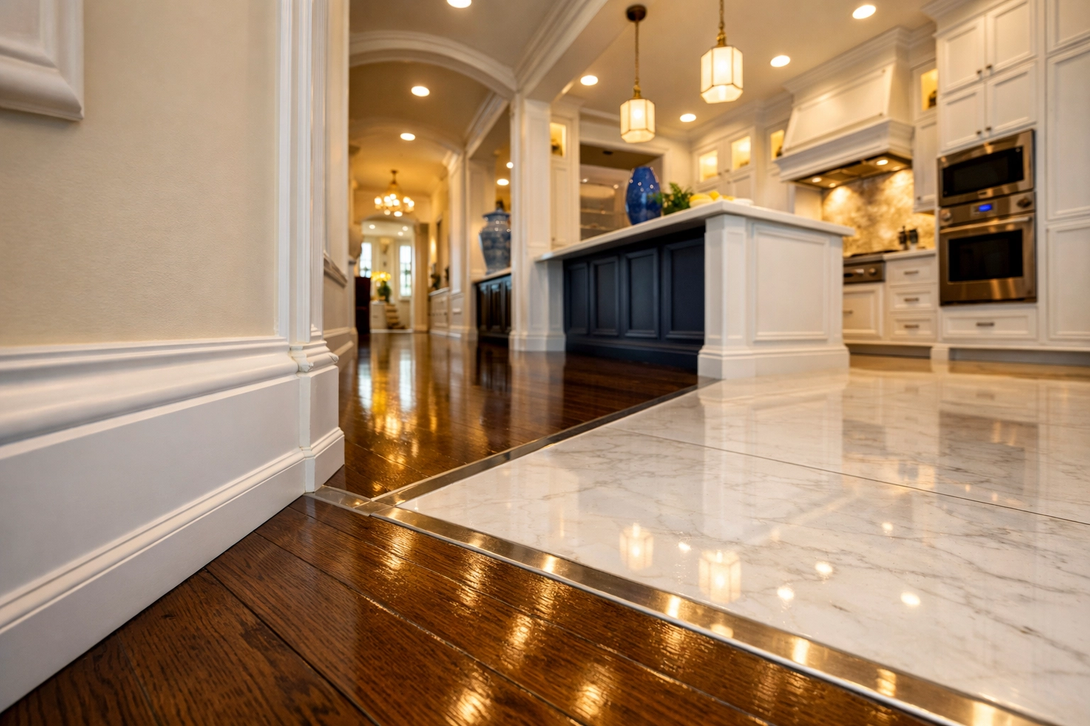 Immaculate hallway and clean baseboards in a luxury Westborough home following a thorough deep cleaning.