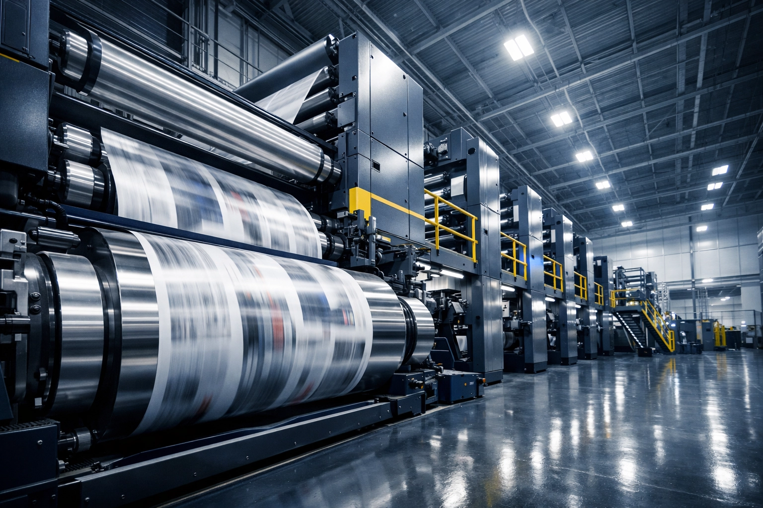 Clean industrial printing press in a Chicopee facility maintained by professional cleaning experts.