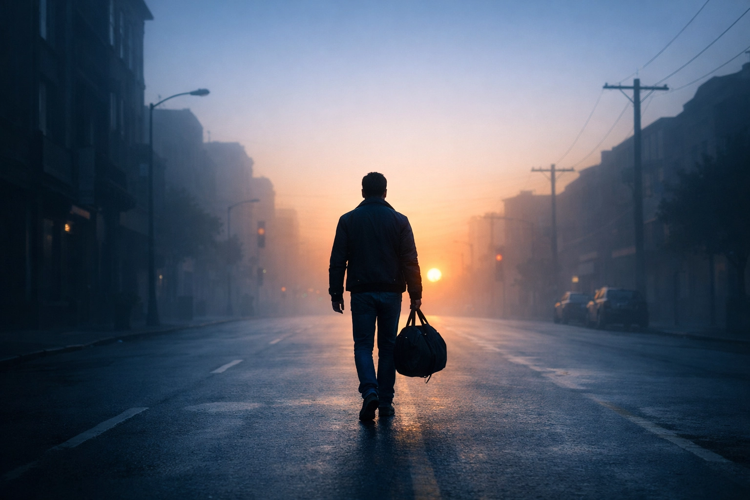 A man walking toward the sunrise symbolizing the difficult path to recovery in LGBTQ+ romance stories.