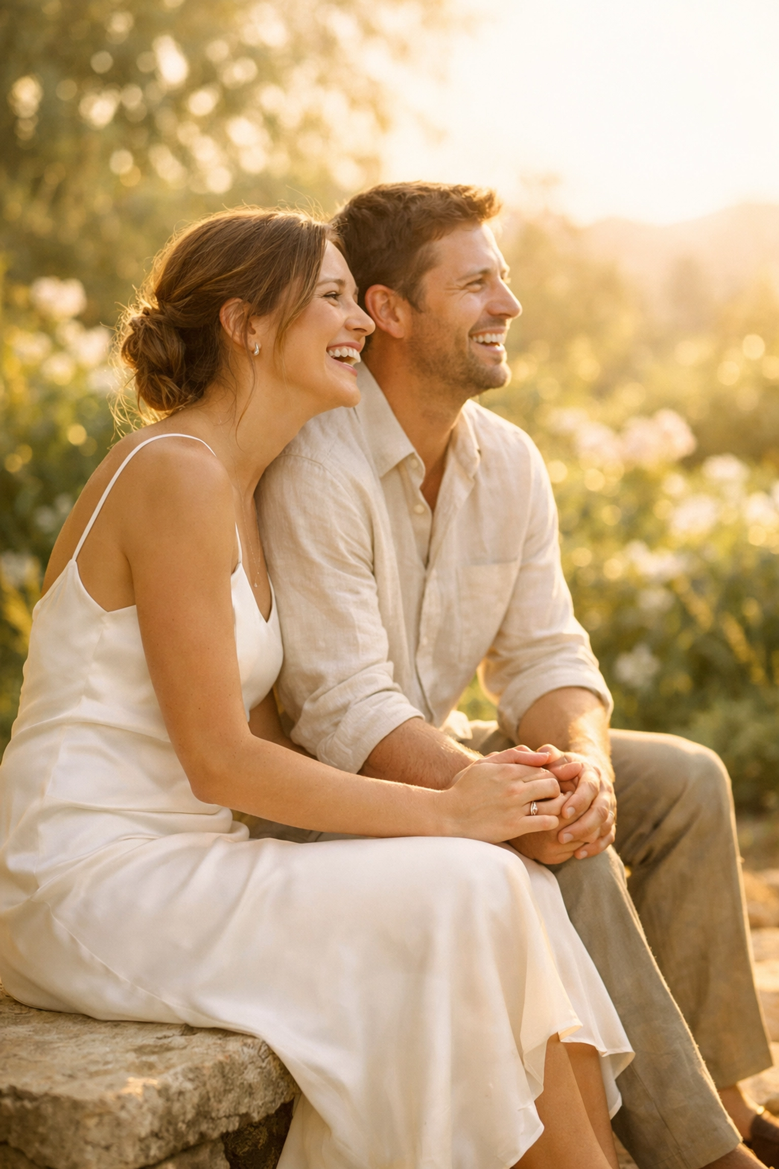 A happy couple enjoying their debt-free wedding day without financial stress.