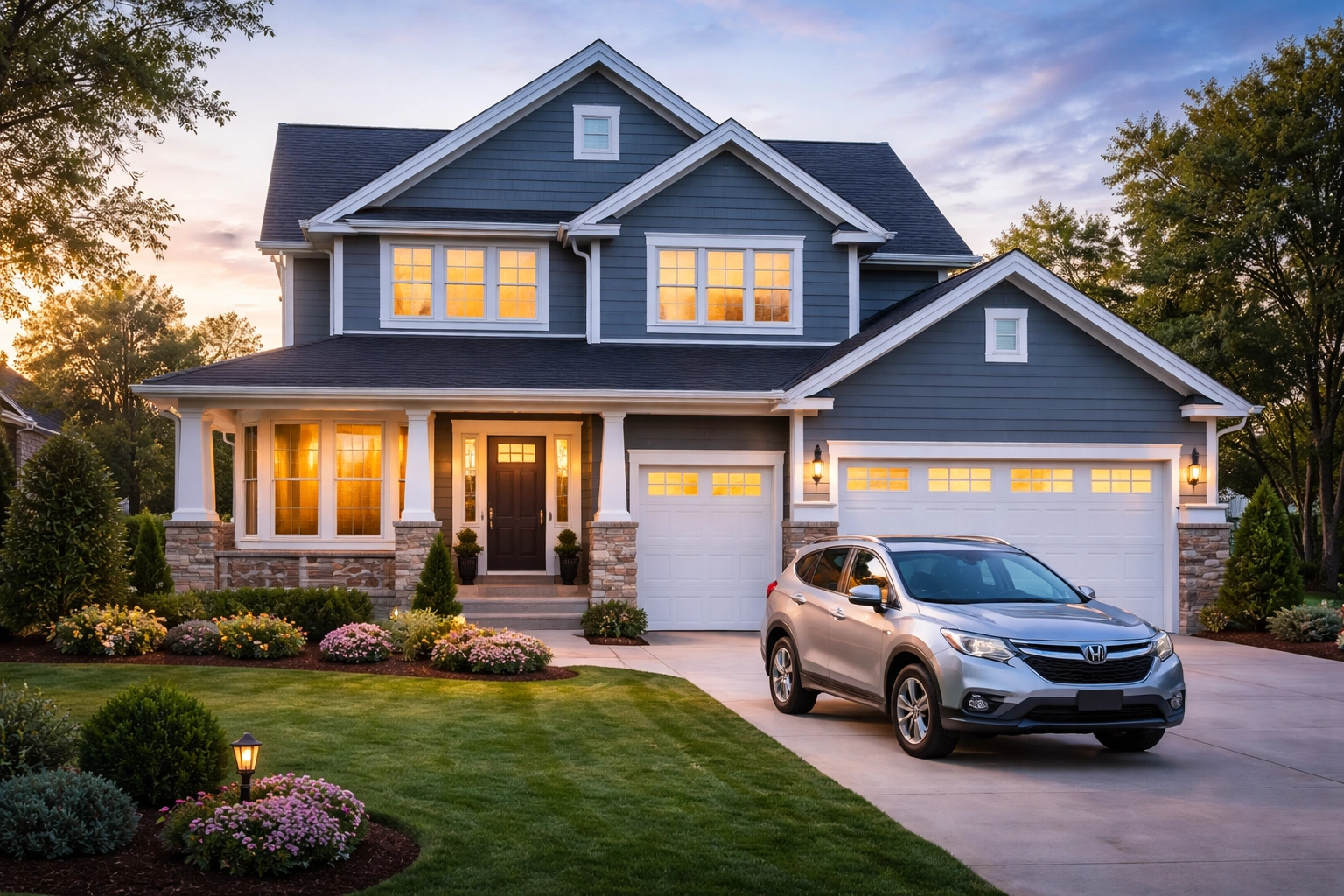 Modern Ohio home with a car in driveway symbolizing bundled home and auto insurance savings
