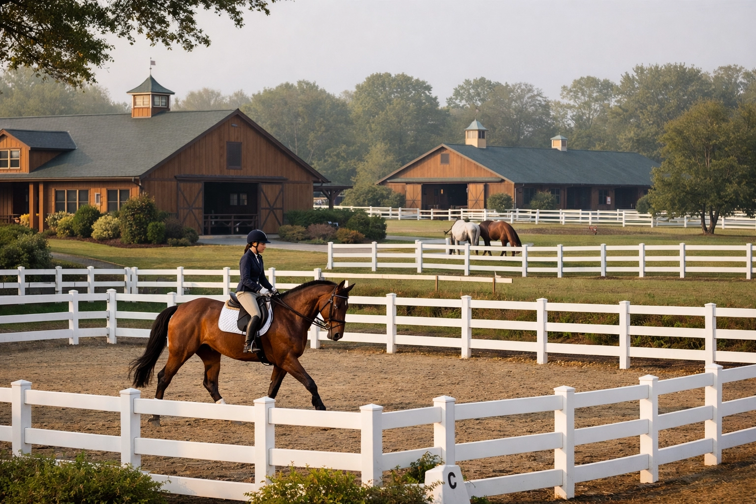 Established equestrian facility in Huntersville with riding arena and horse barns