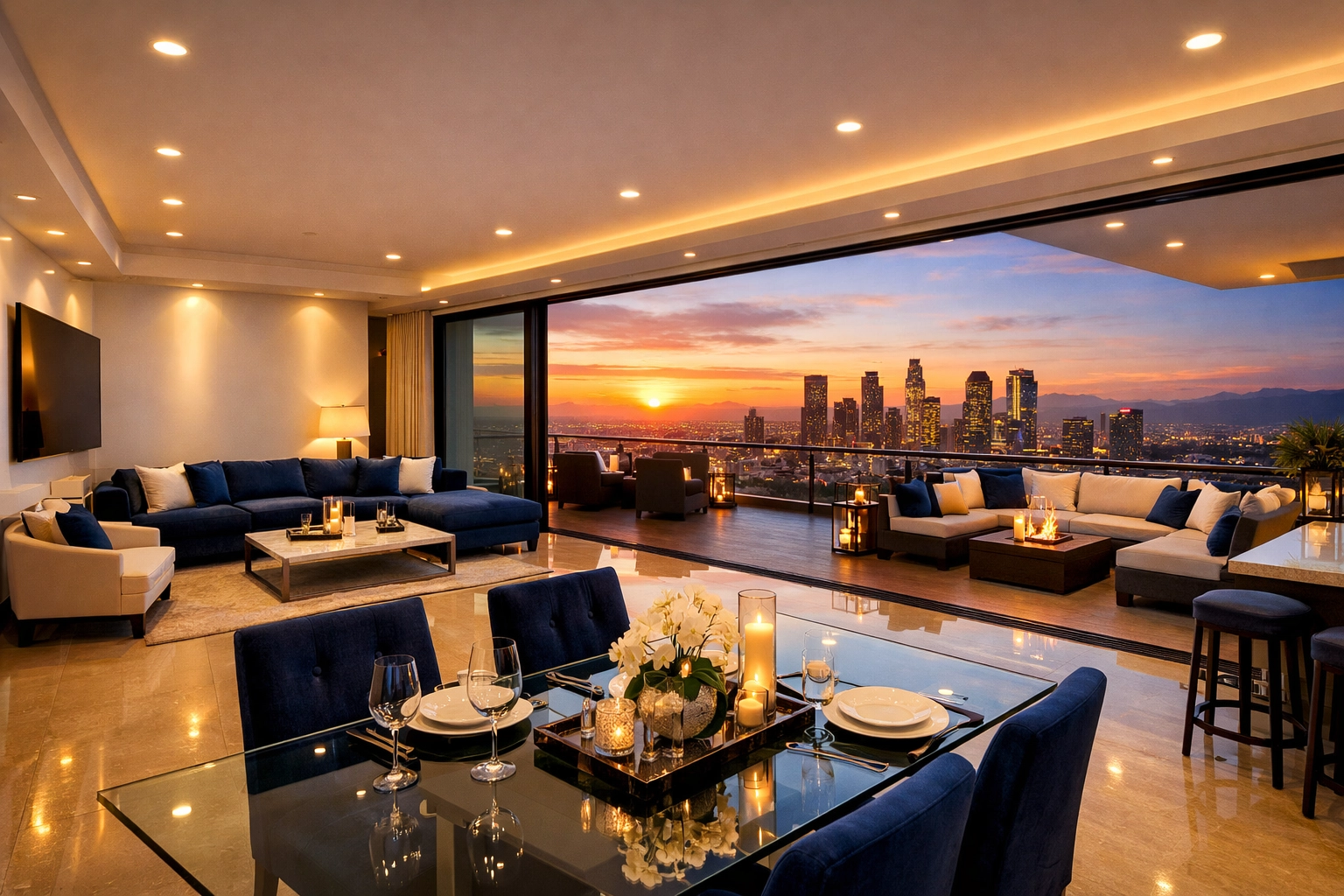 Immaculately clean luxury penthouse interior showcasing 5-star short-term rental turnover standards.