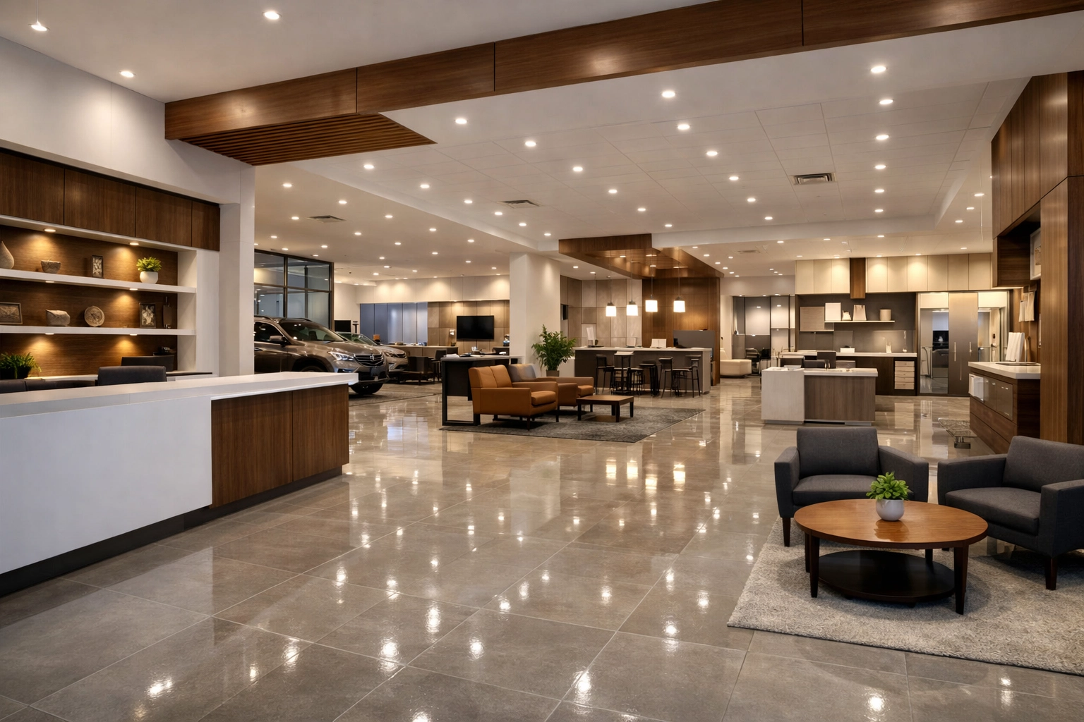 A clean, modern Worcester showroom ready for business thanks to professional retail cleaning Worcester.