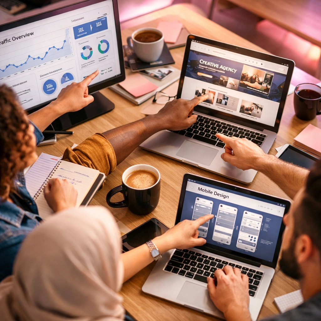 Web development team collaborating on website rebuild for nonprofit organization