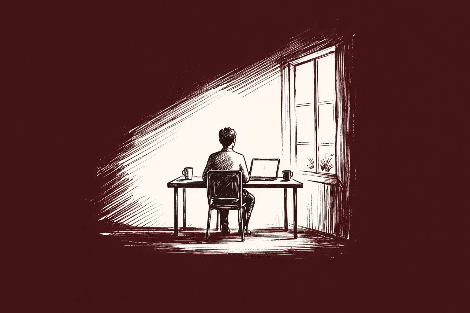 Artist at a minimal desk in a creative studio, representing the importance of consistent studio routines.