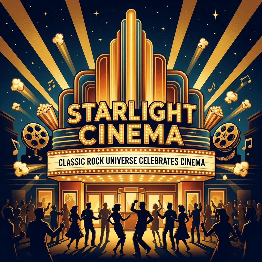 Classic movie theater at night with marquee lights and film reels, celebrating a vibrant cinema revival in 2026.