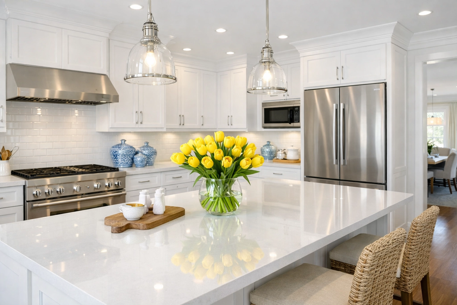 A spotless luxury kitchen following a professional deep cleaning in Walpole house cleaning strike.