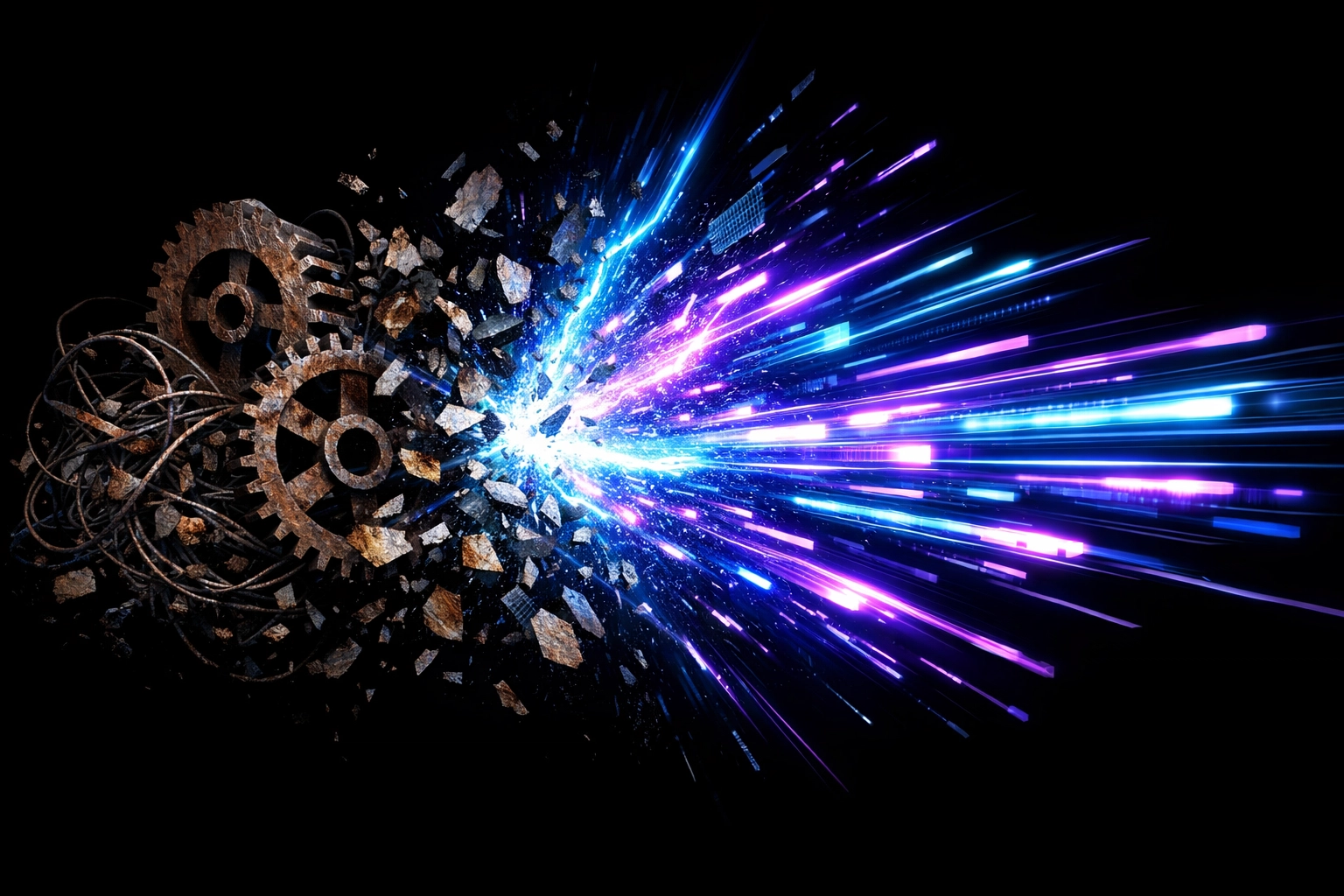 AI automation transforming manual workflow bottlenecks into fast digital data streams.