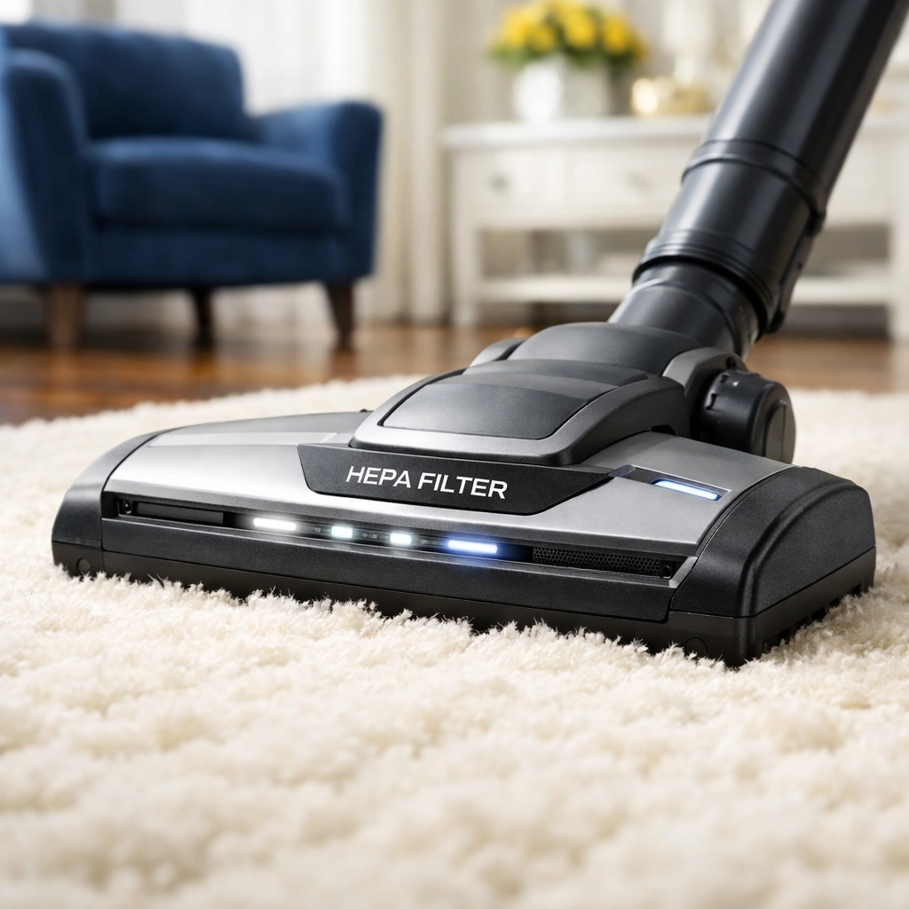 HEPA vacuum used on a high-end Dover rug, demonstrating professional residential cleaning Massachusetts.