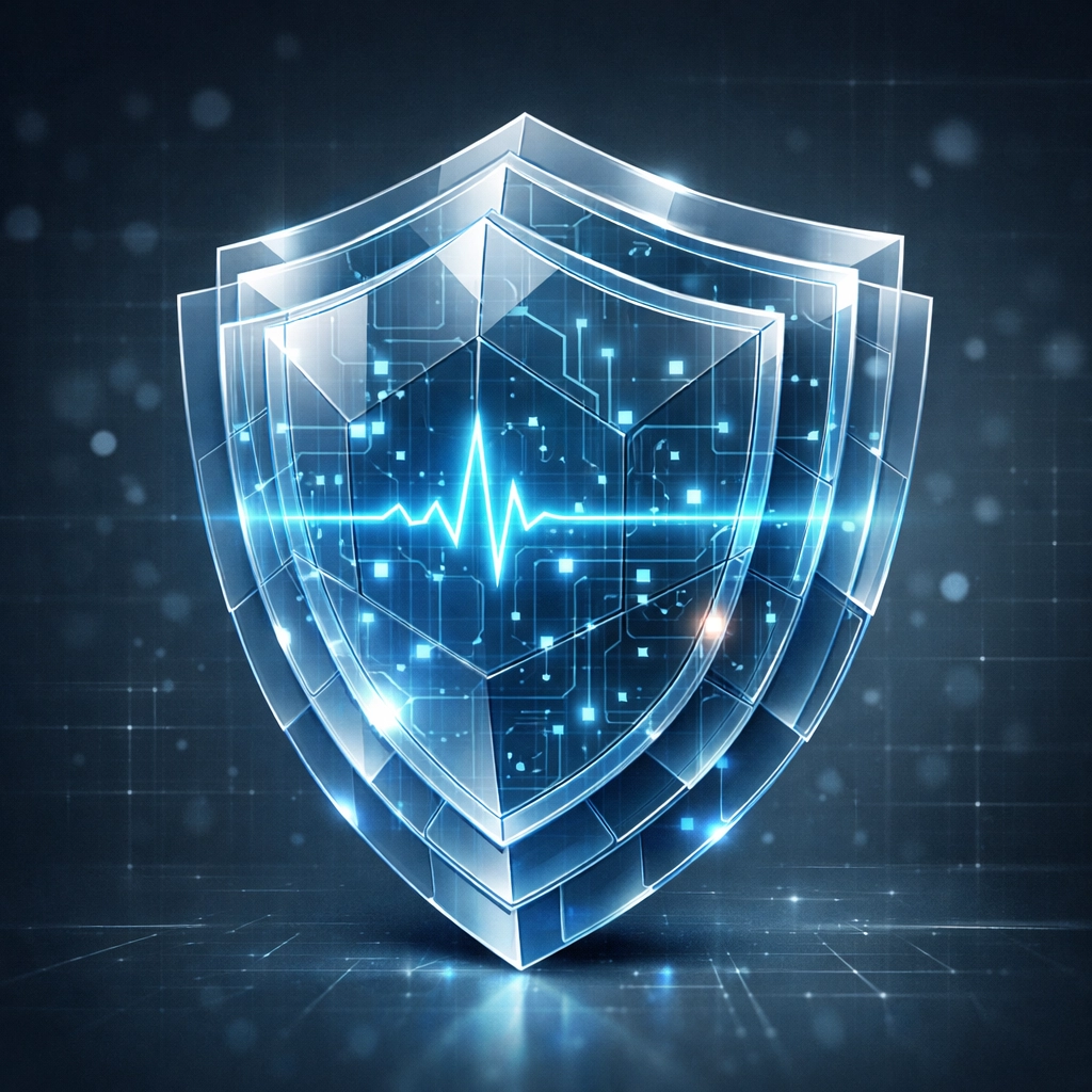 Protective digital shield representing advanced network security monitoring and enterprise data protection.