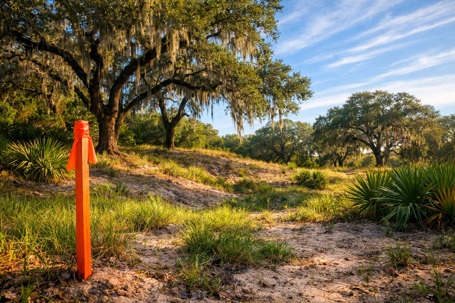 Undeveloped Florida lot with oak trees for custom home construction in Okeechobee