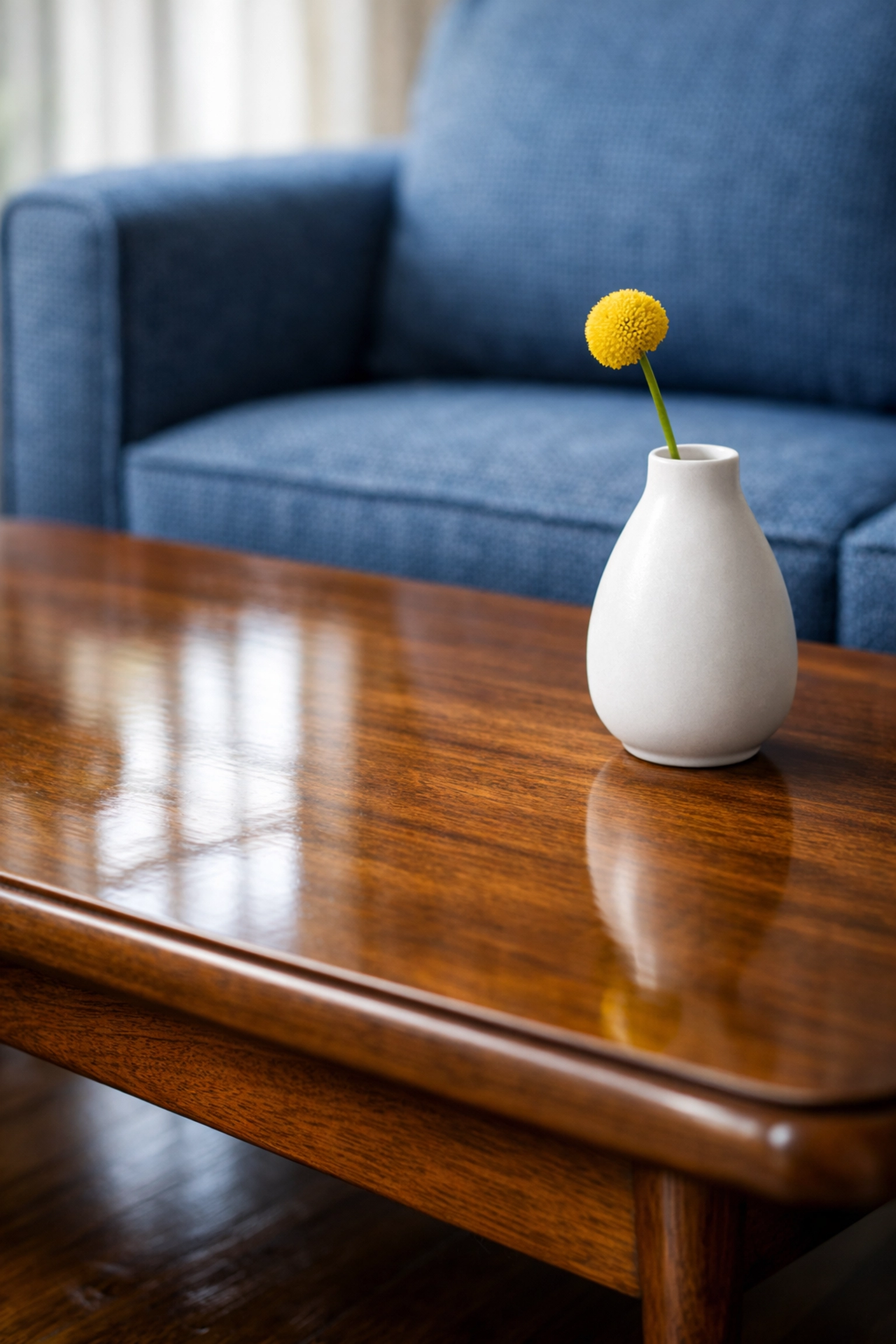 A polished, dust-free coffee table in a clean common area after professional cleaning in Worcester.