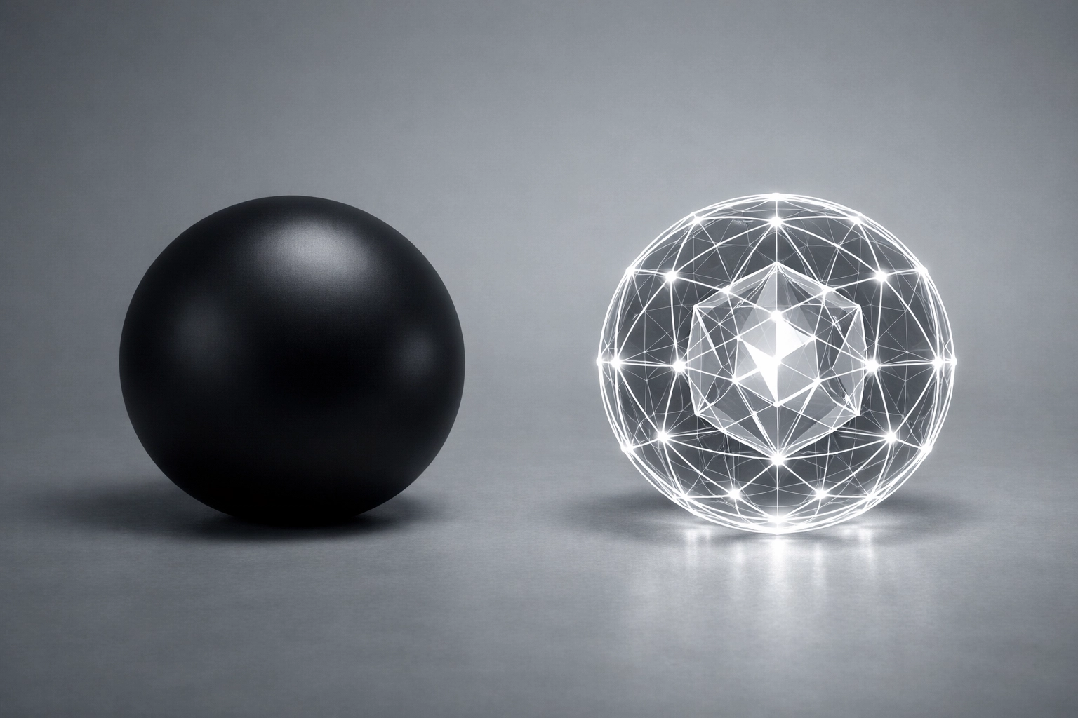 Conceptual spheres illustrating the difference between black box and white box penetration testing methodologies.