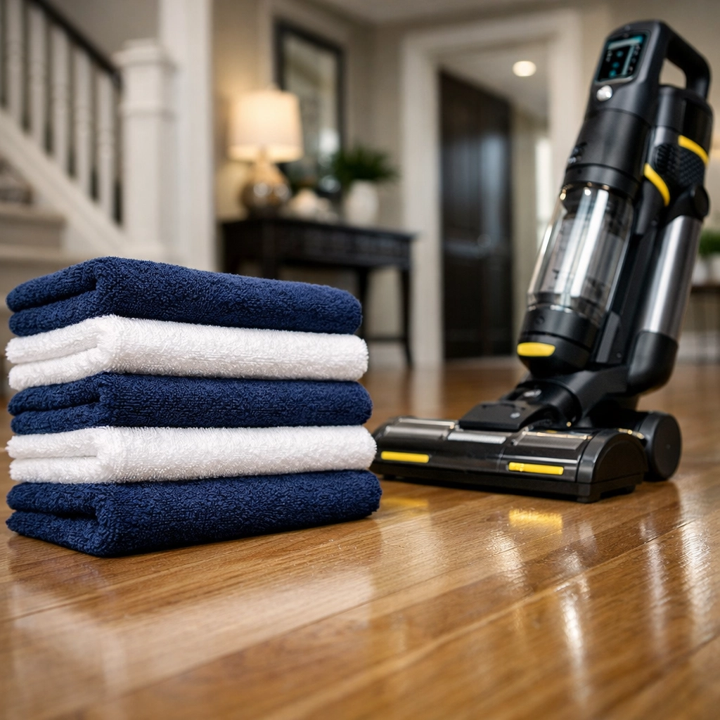 Clean professional tools used for luxury residential cleaning in Foxborough homes to ensure a pristine look.