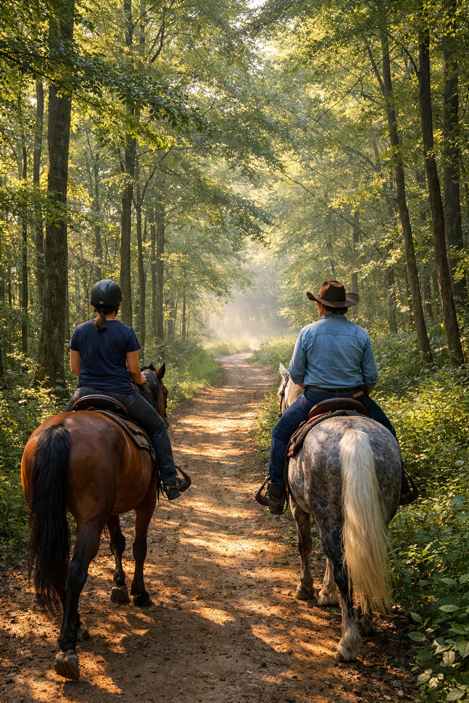 Horseback riding on wooded trail in Cane Creek Park near Waxhaw NC