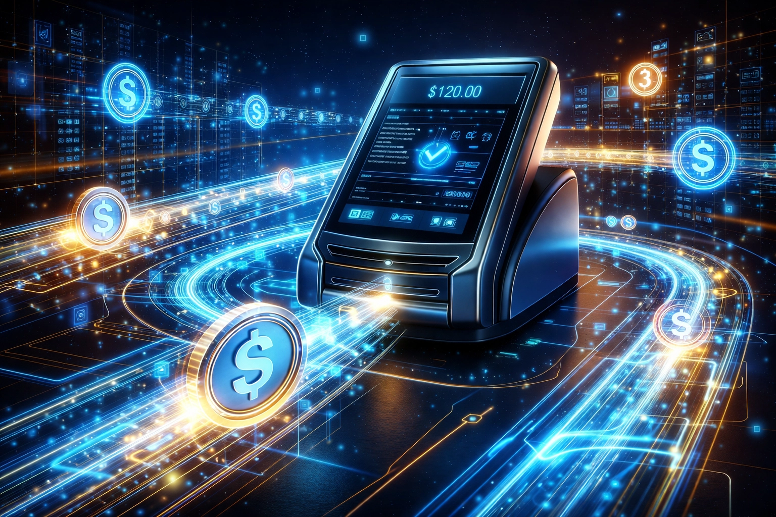 Digital payment ecosystem showing stablecoin transactions and blockchain technology for merchants