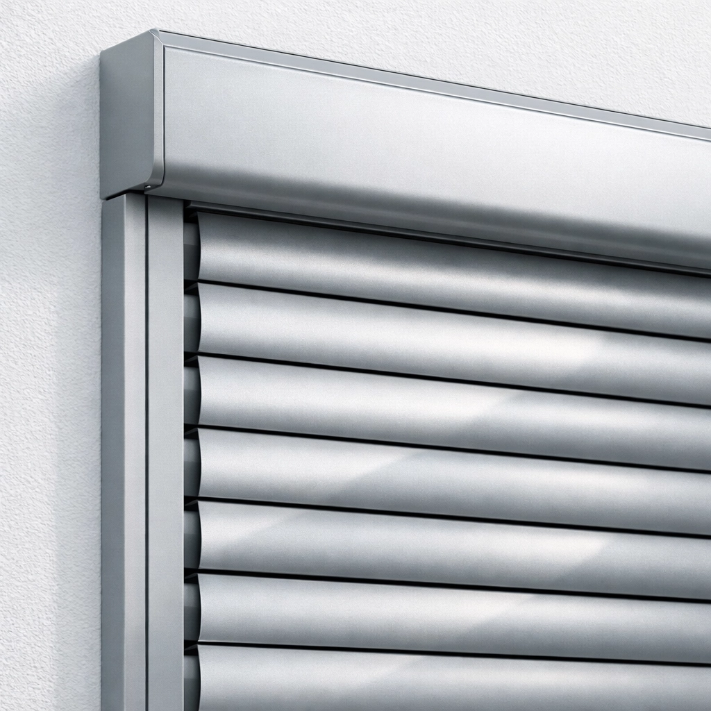 Detail eines Aluminium-Rollladens für optimalen Lärmschutz und Einbruchschutz in Wien.