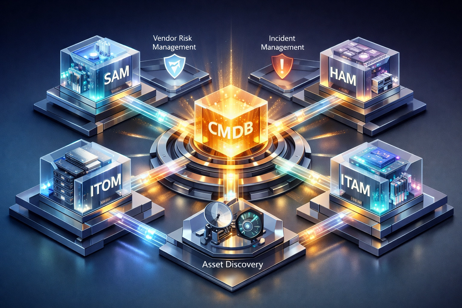 ServiceNow ITOM and ITAM modular architecture with CMDB integration for DORA compliance framework