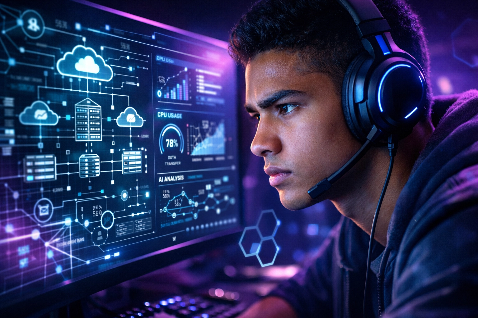 High school student learning cloud computing and AI through esports technology platform