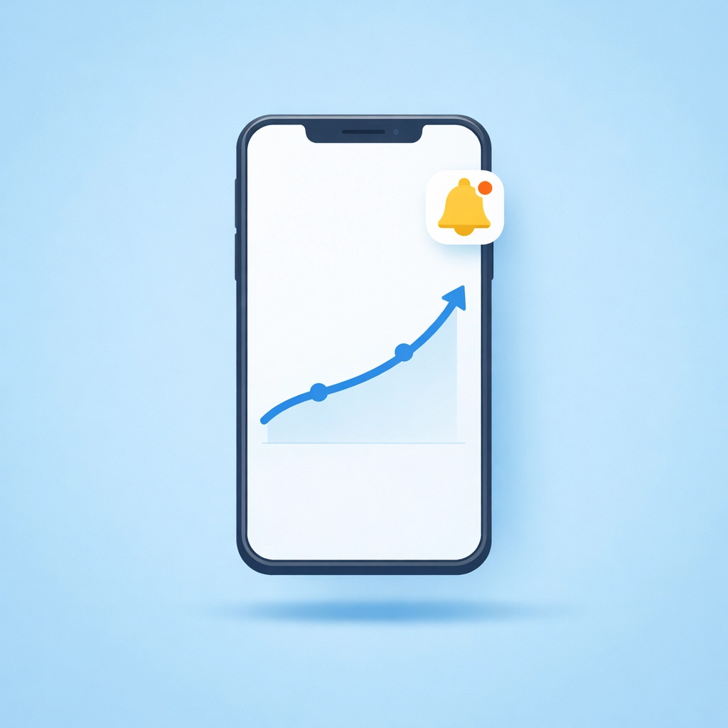 Teléfono inteligente mostrando el aumento del puntaje de crédito mediante monitoreo constante.