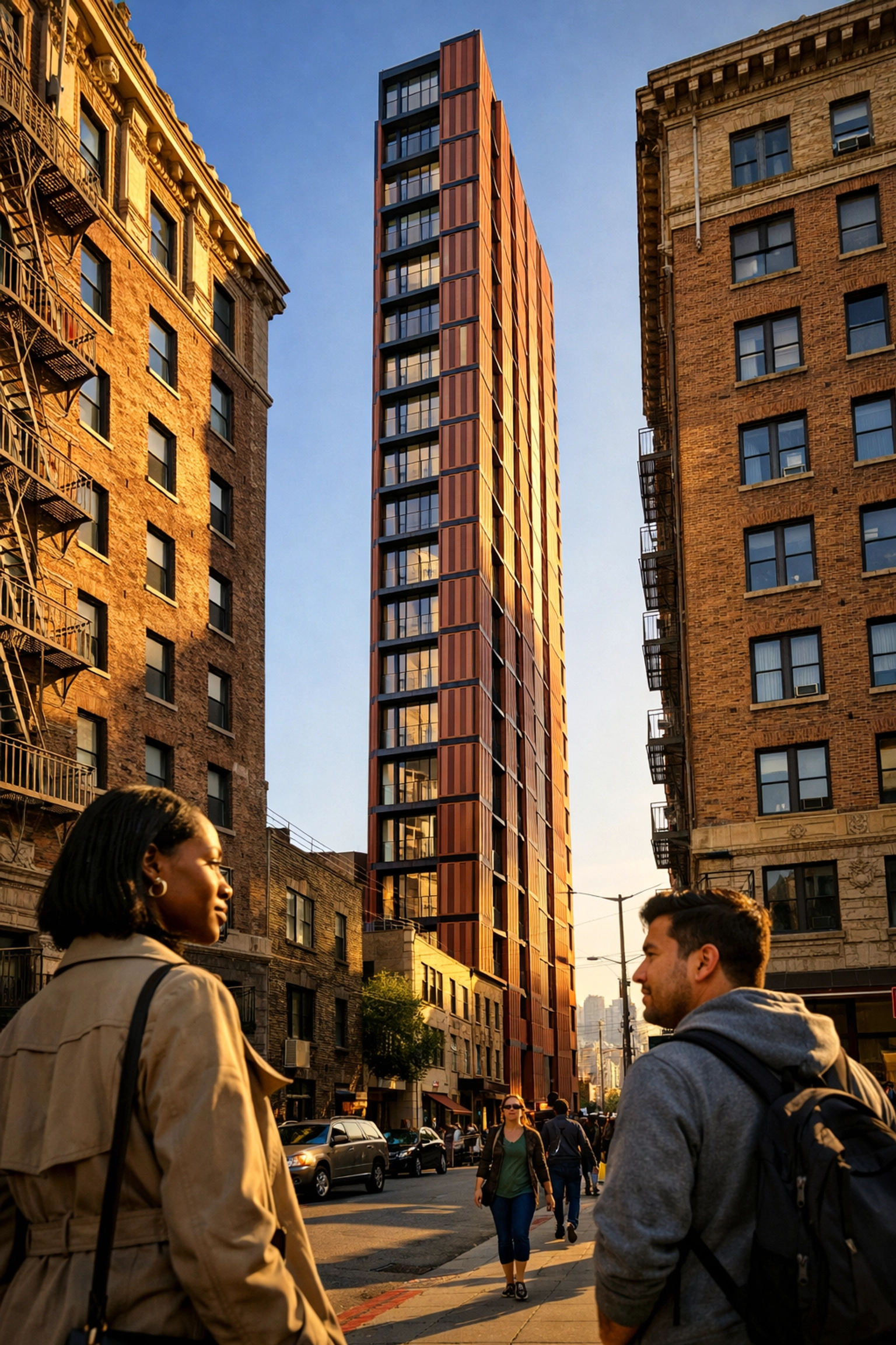 Modern residential construction of the 777 Sutter Street pencil tower in historic Nob Hill, San Francisco.