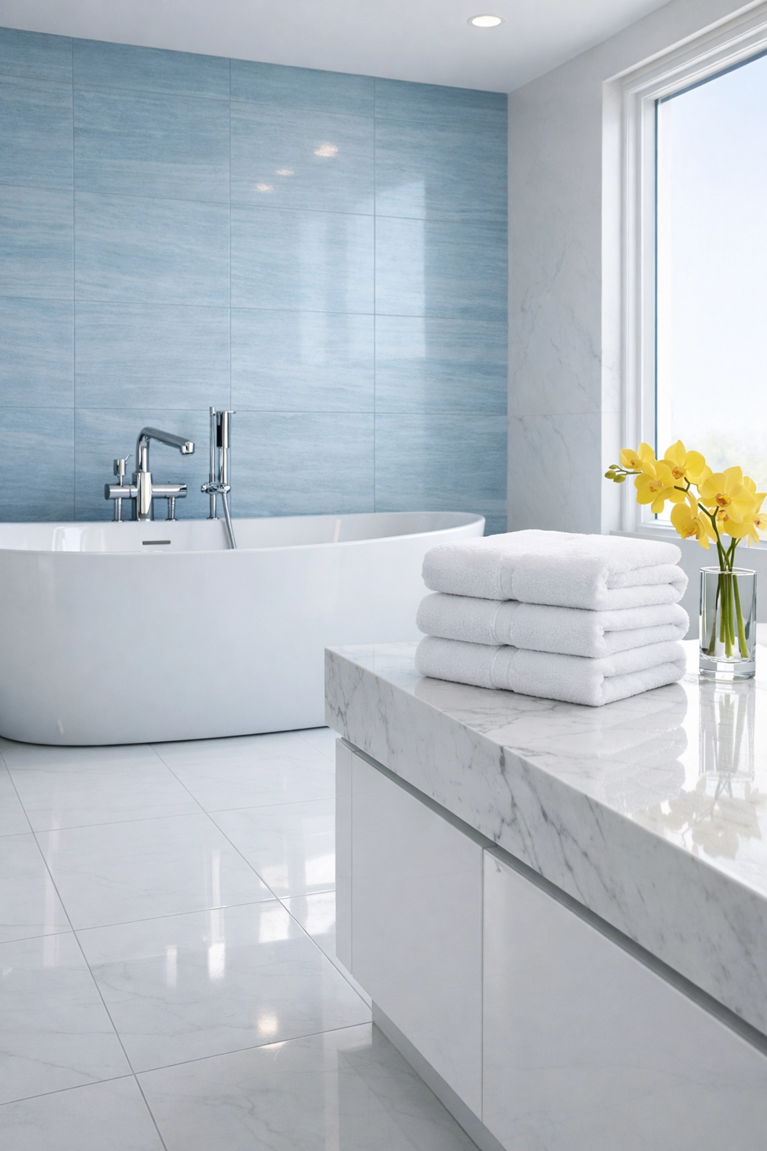 Sparkling master bathroom with white soaking tub cleaned by a premium Weston house cleaning service.