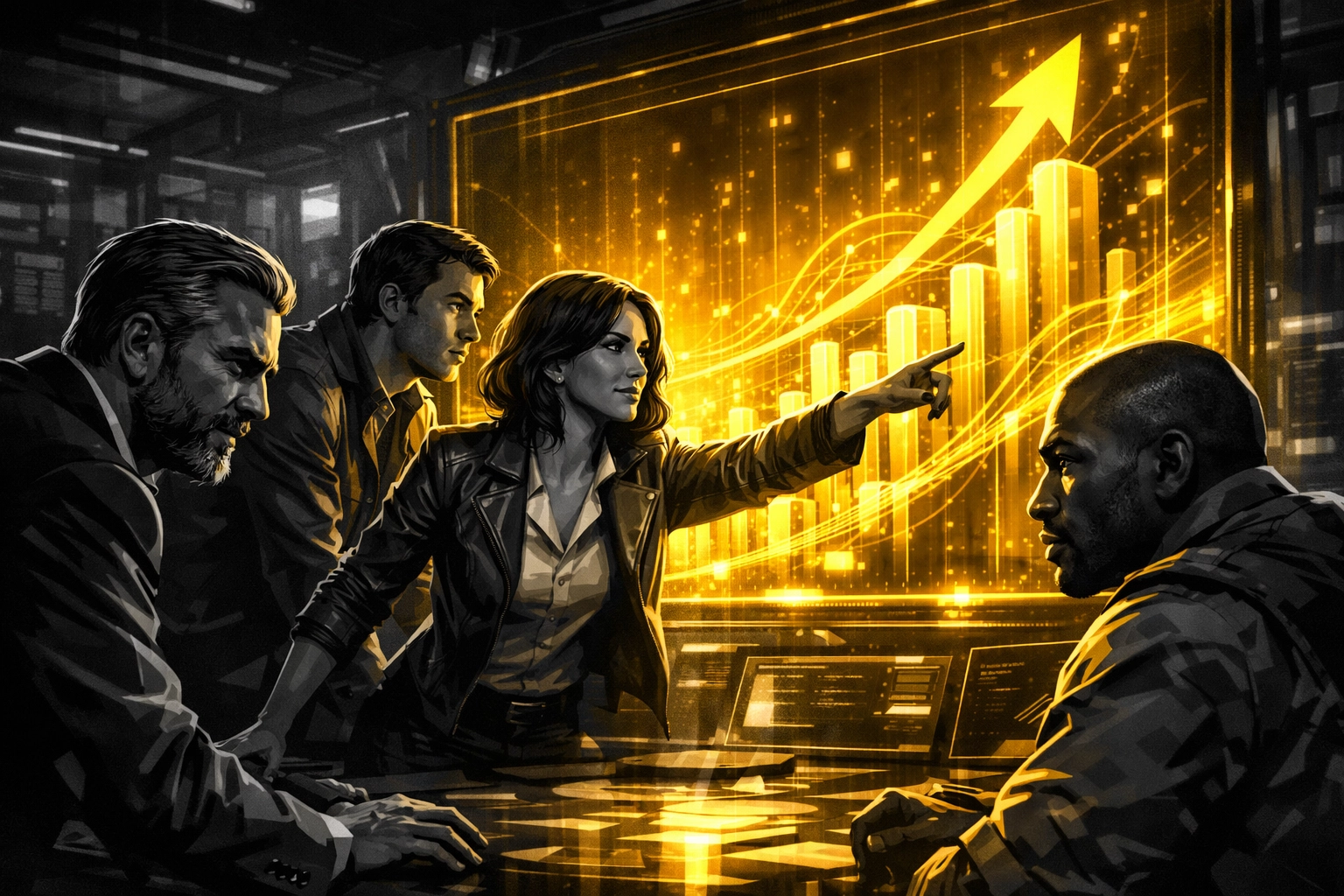 A team of experts at an Amazon agency analyzing growth data to scale a successful e-commerce brand.