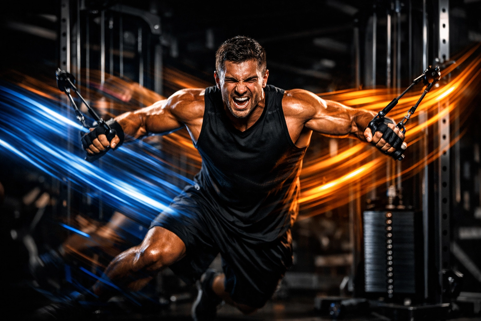 Athlete performing a high-intensity full body workout at home using a versatile resistance training rail.