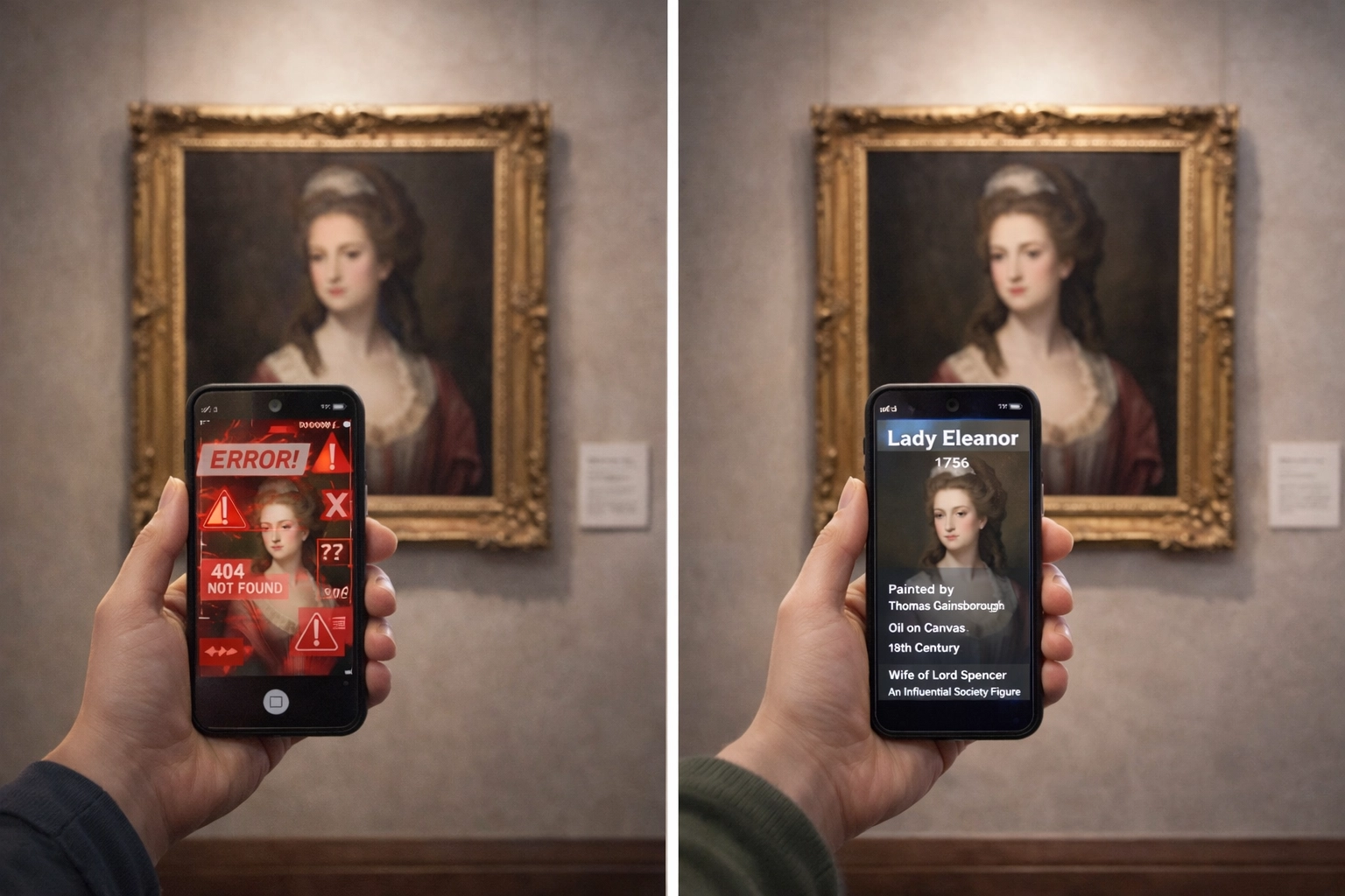 Comparison of uncontrolled versus controlled AR museum experiences with visitor scanning portrait