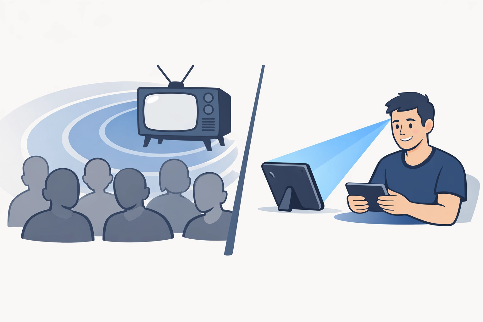 Illustration comparing wasteful broadcast TV reach with precision programmatic targeting for political ads.