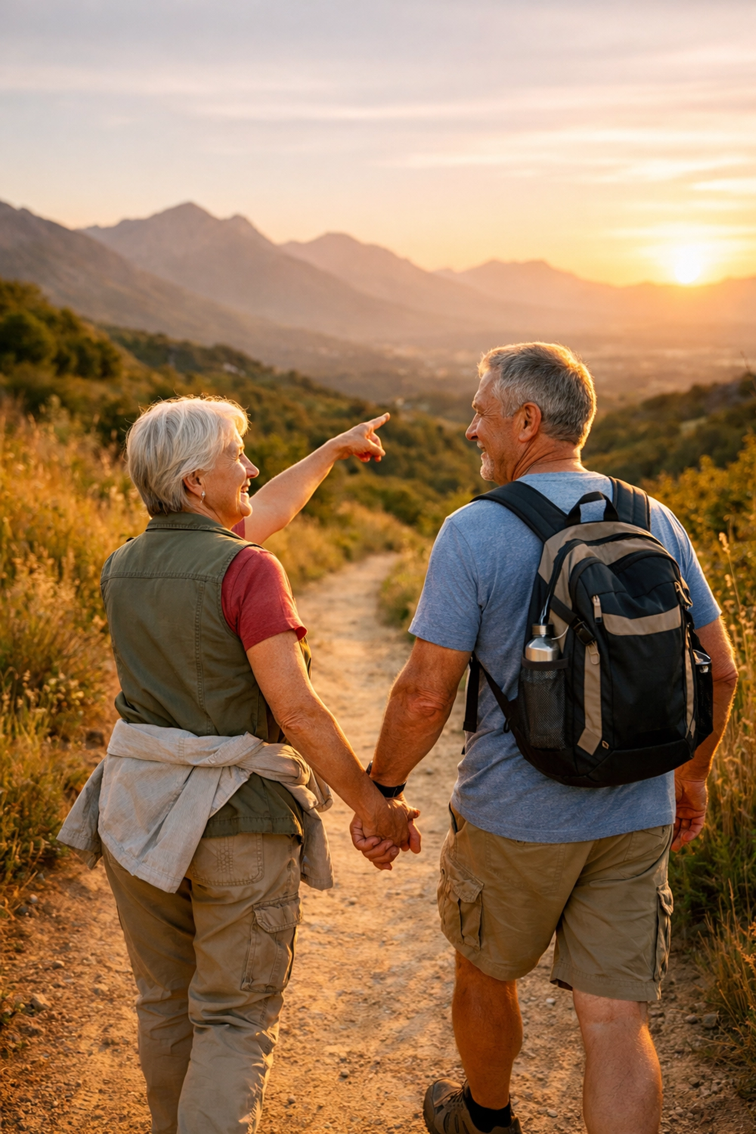 Couple hiking pain-free after sciatica relief treatment success