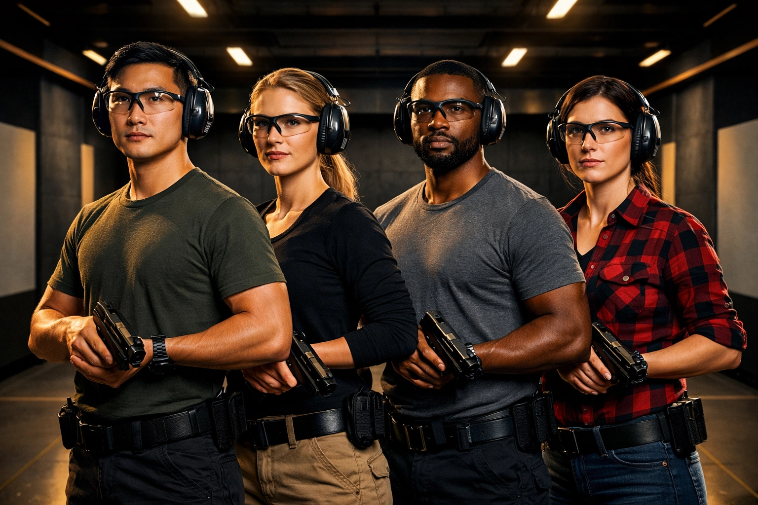 Students practicing firearms safety at C\&G Solutions in Oceanside for a Queens CCW permit.