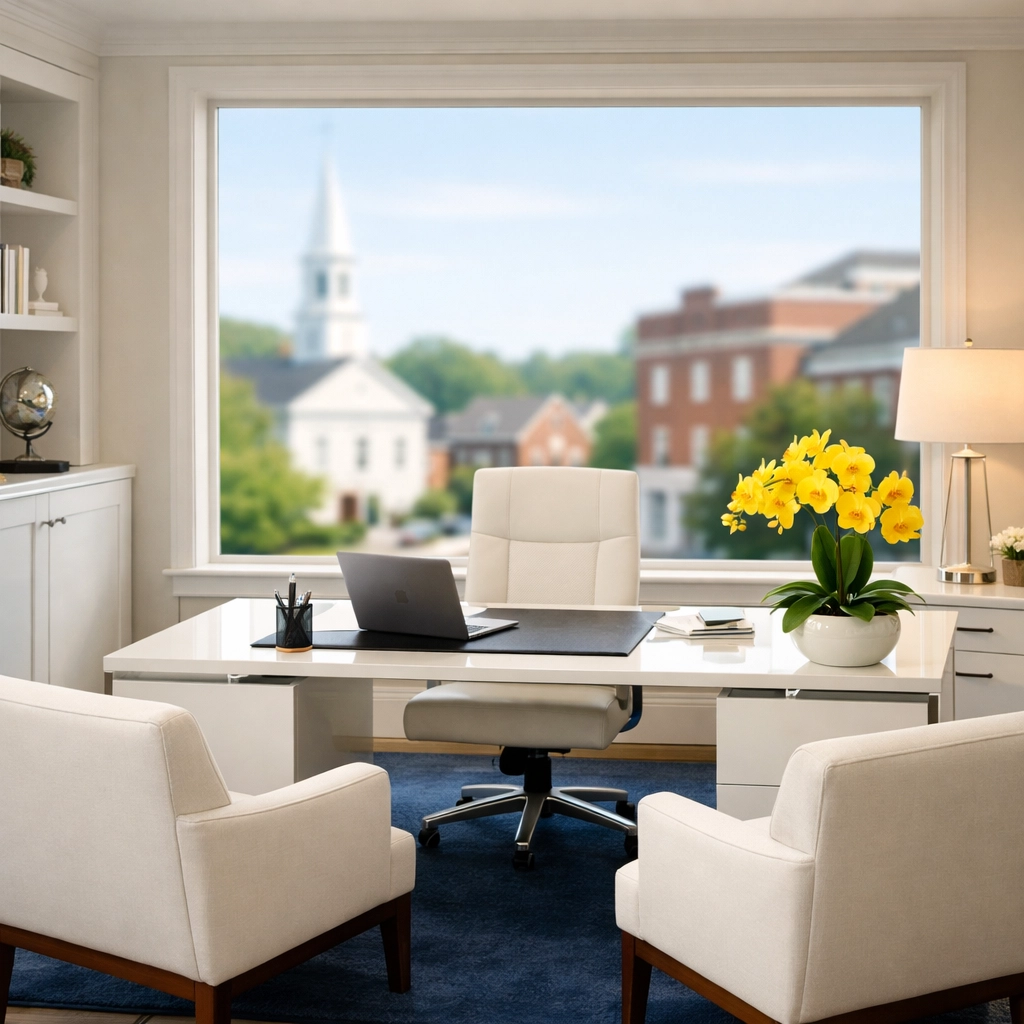 Pristine North Andover executive office with clean windows and modern interior design.