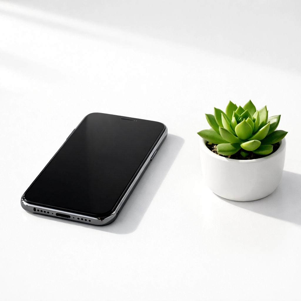 Modern smartphone on a minimalist desk illustrating streamlined all-in-one website hosting communication.
