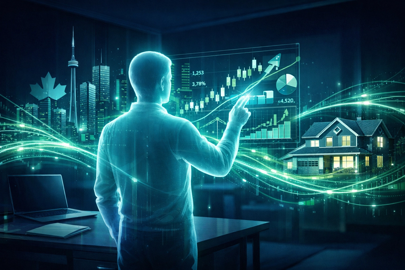 Person managing financial data via open banking, impacting fiscal policy Canada and the housing sector.