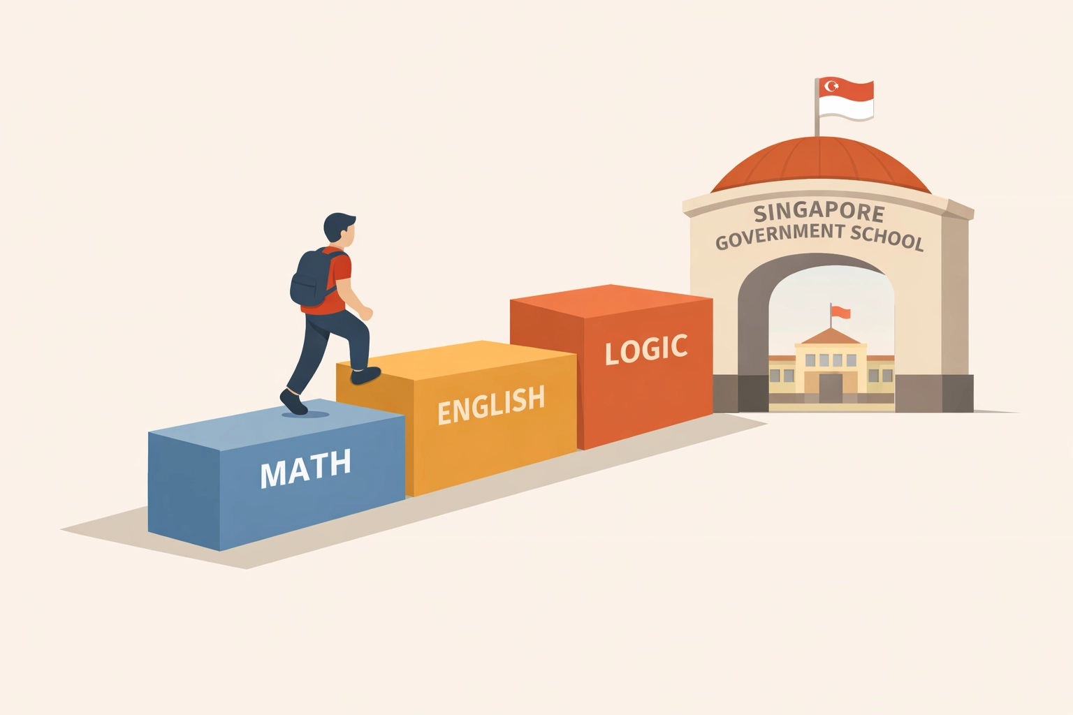 Image 1: 国际学生备考AEIS通往新加坡公立学校的阶梯路径，展示学术进步与成功。