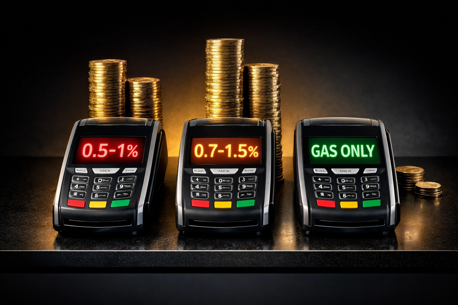 Crypto POS fee comparison showing NOWPayments, Triple-A, and Larecoin payment terminals with cost differences