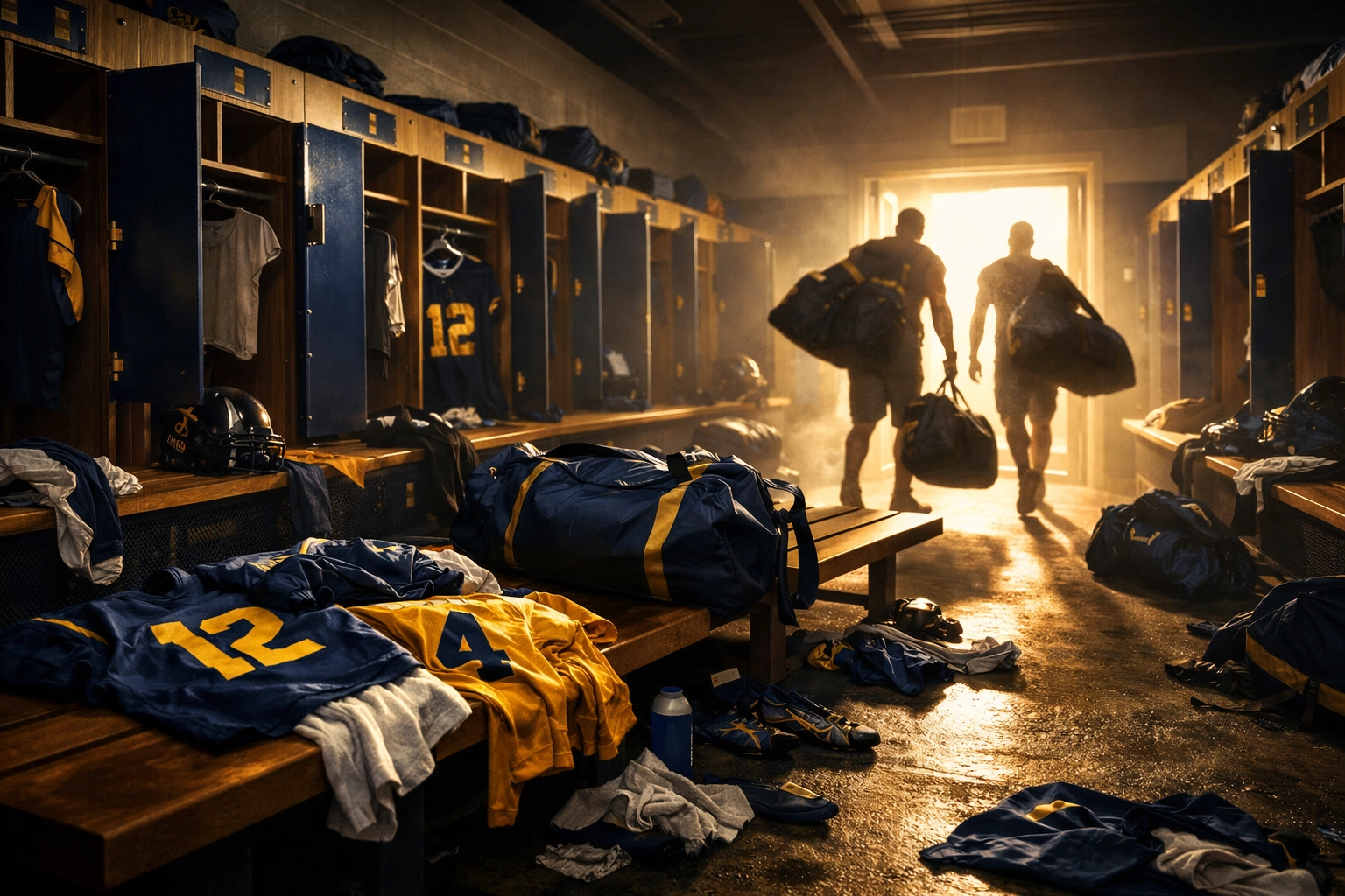 Empty California Golden Bears locker room showing the transfer portal exodus of 32 players
