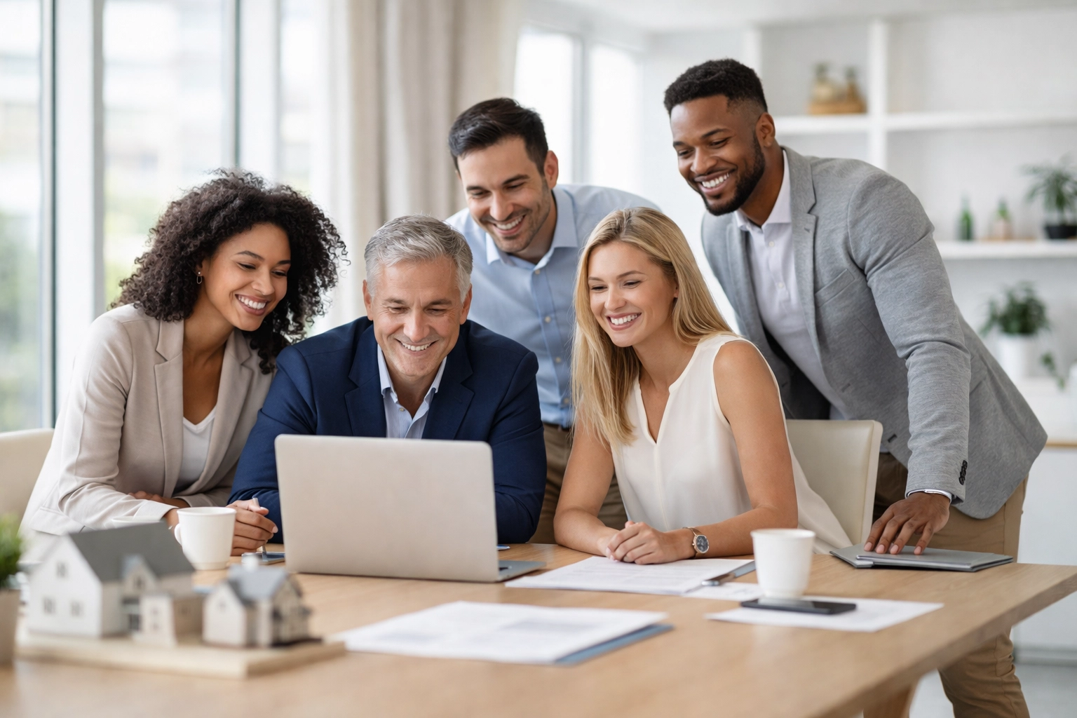 Diverse real estate professionals collaborating at a bright office, emphasizing networking and Preferred Vendor benefits.
