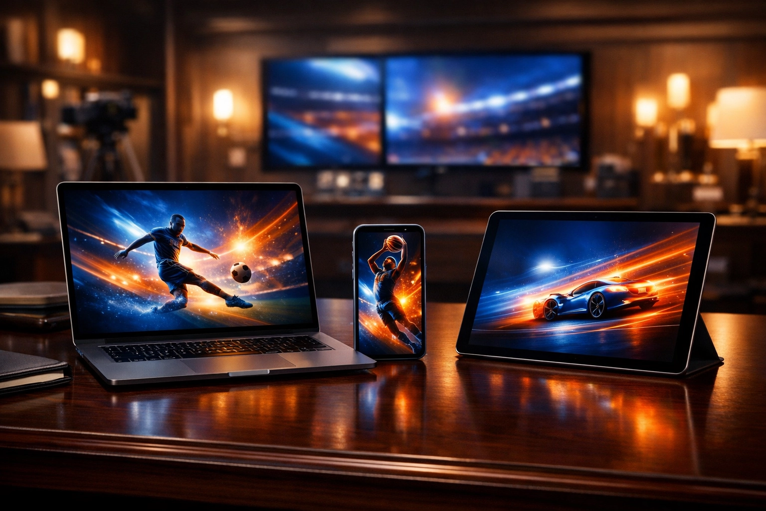Multiple digital devices showcasing a coordinated Super Bowl corporate marketing strategy.