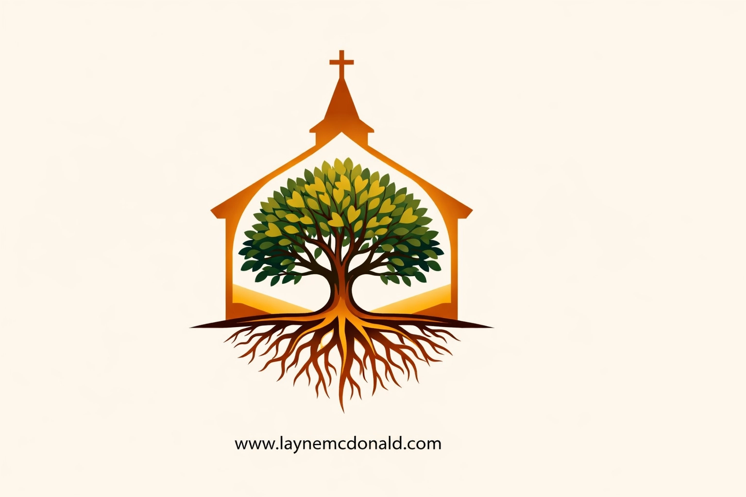 Minimalist tree with roots inside a church silhouette symbolizing internal growth and spiritual health.