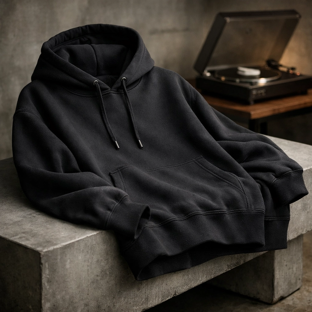 High-quality Tunes On Top premium hoodie displayed in a modern studio setting as part of artist brand gear.