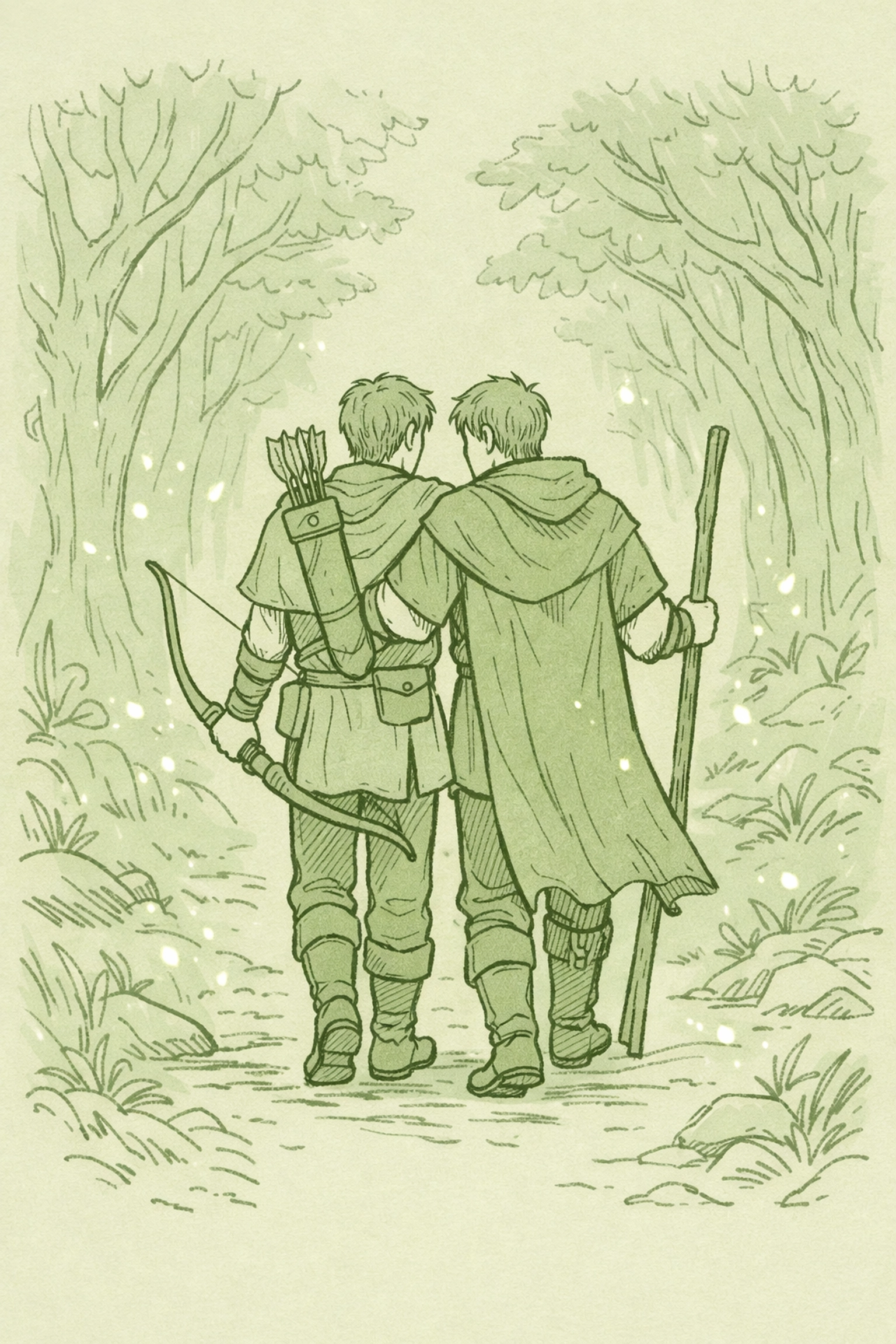 Two hunters journey together through magical forest MM romance adventure