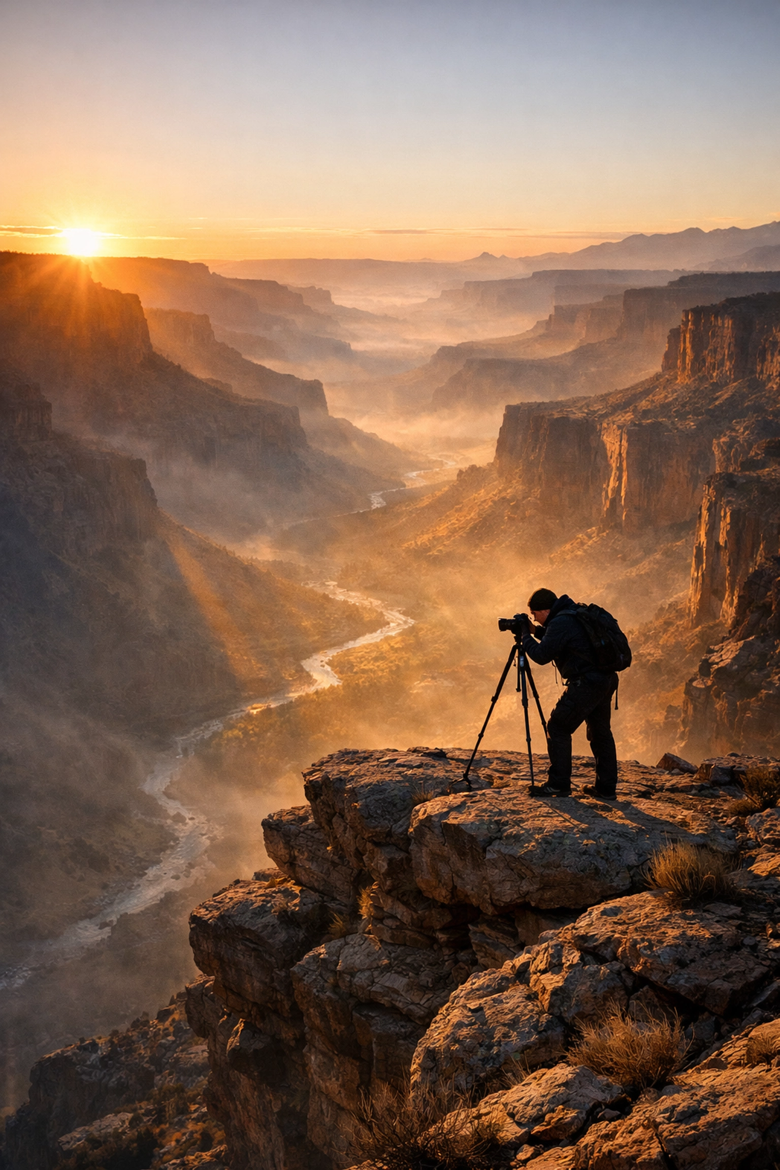 The Ultimate Guide to ProShoot.io: Everything You Need to Succeed as a Pro Photographer 5 Landscape photographer shooting at sunrise in a canyon, exploring the best photography locations for travel.