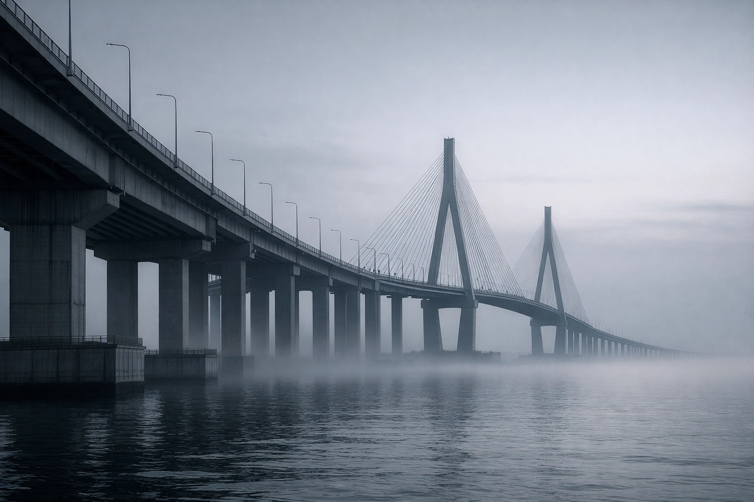 Incheon Grand Bridge at dawn, a vital logistics hub for Korea market entry strategy and global trade.