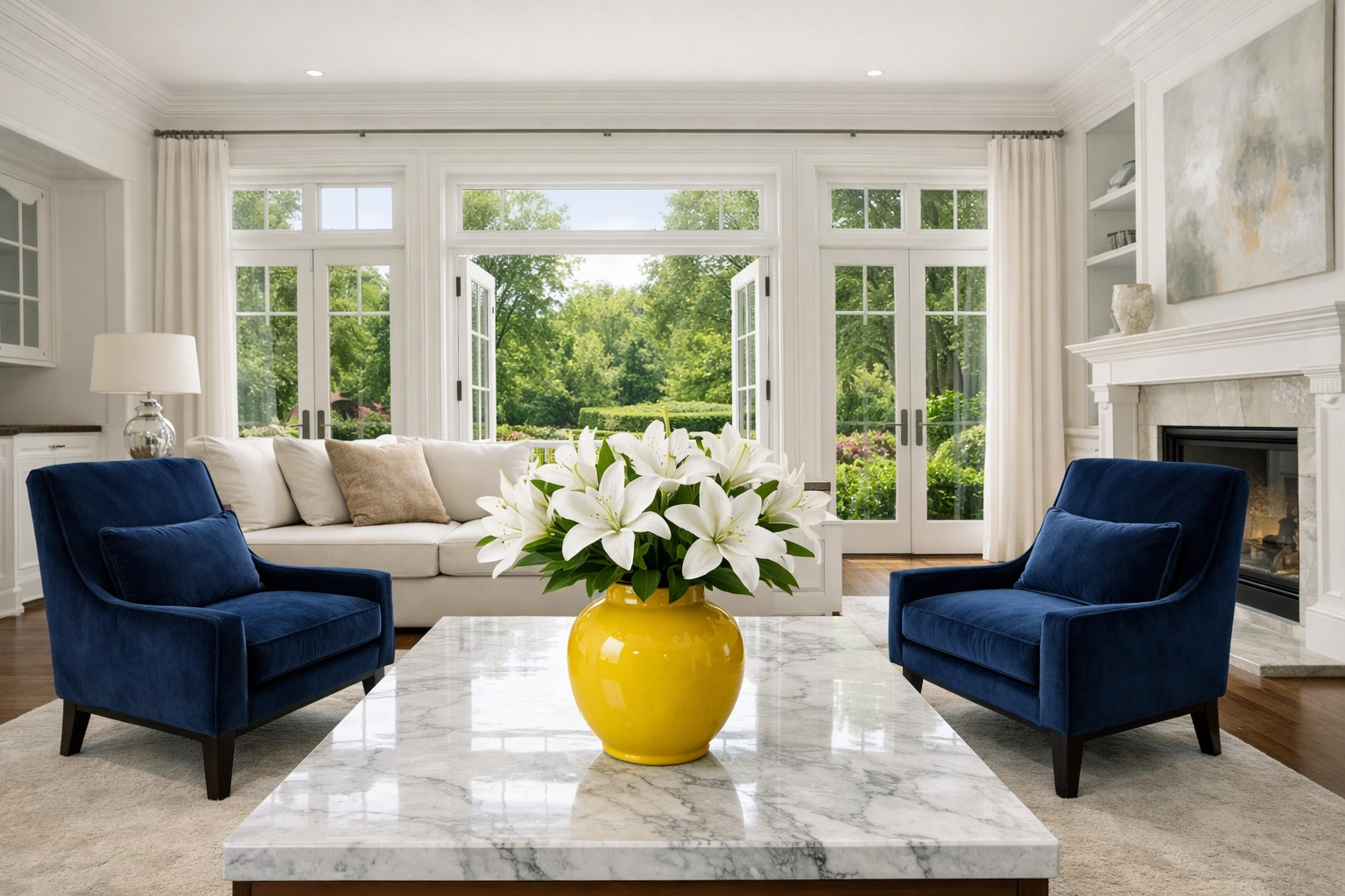 Clean and organized luxury living room showcasing the results of professional residential cleaning in Shrewsbury.