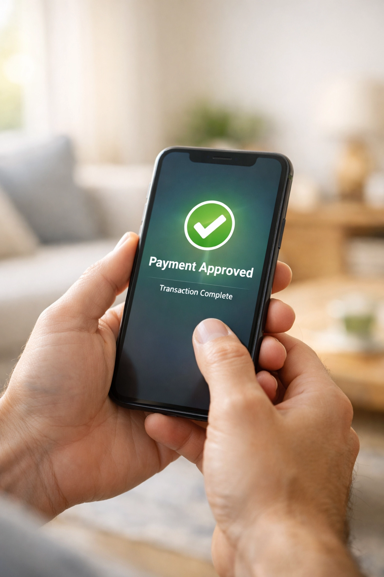 A person using a smartphone to receive same-day cash via Interac e-transfer in Canada.