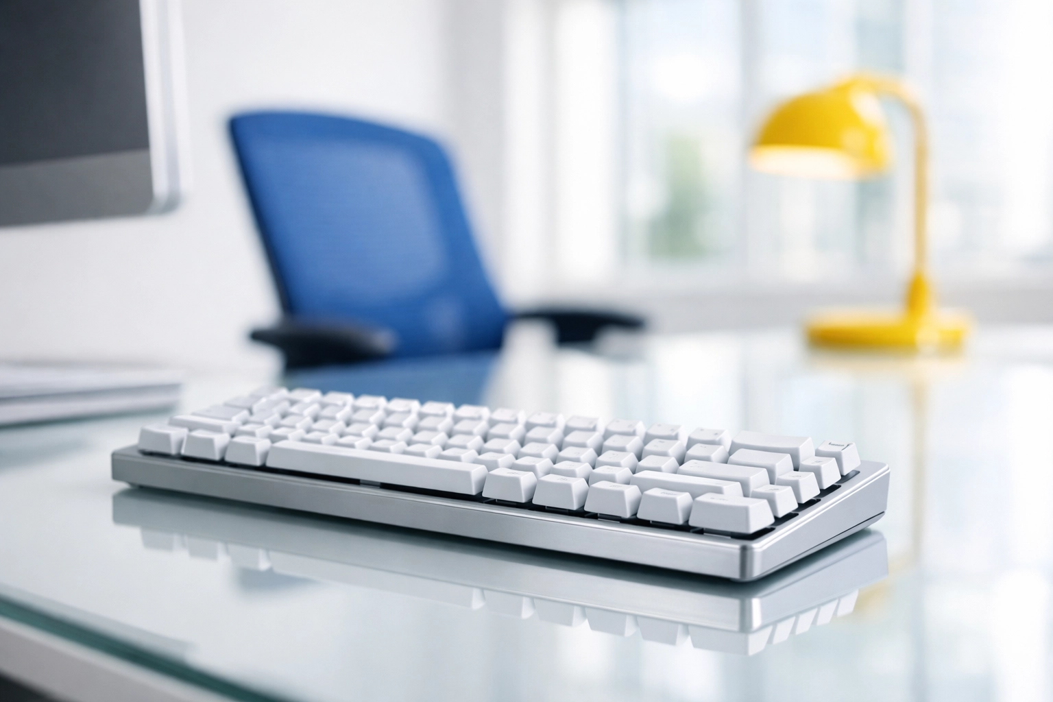 Sanitized office workstation in Ayer with a dust-free keyboard and polished desk for professional office cleaning.